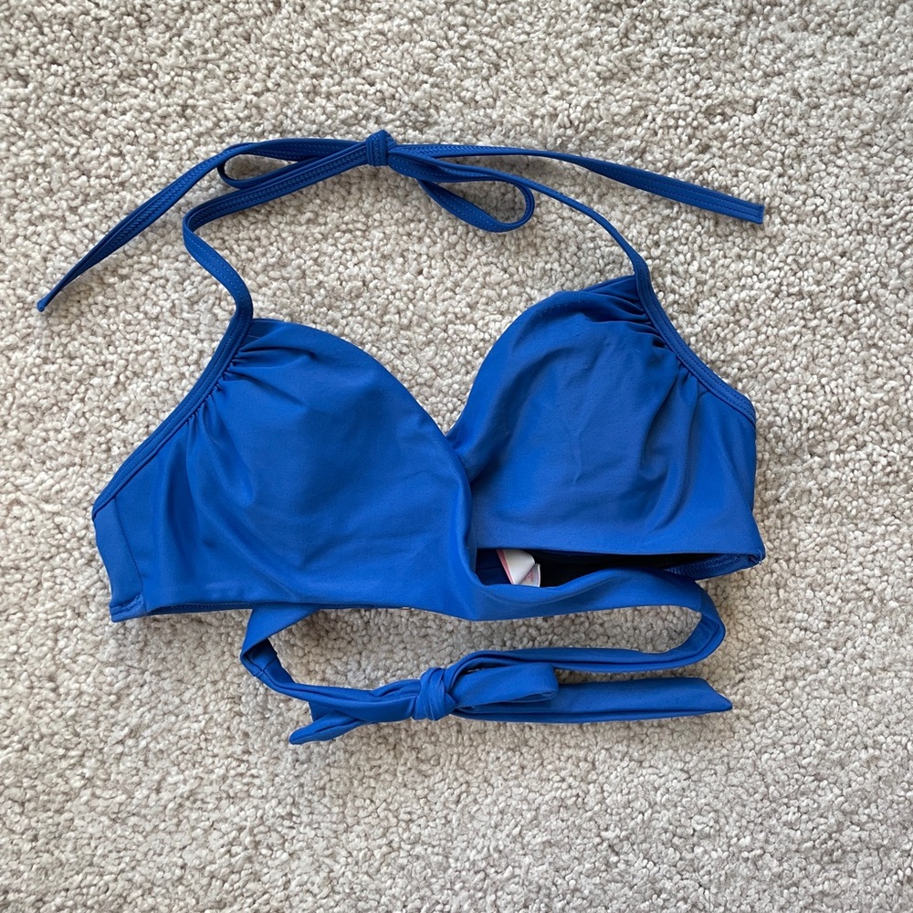 Victoria's Secret Swim Blue Lined Retro Wrap Halter Bikini Top Size 32B (Small)